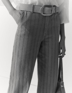 Pure Cotton Textured Denim Wide Leg Jeans