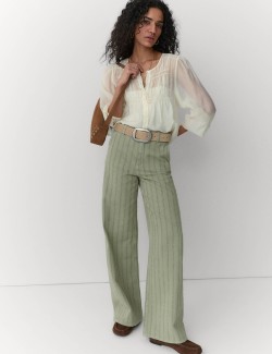 Pure Cotton Textured Denim Wide Leg Jeans