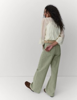 Pure Cotton Textured Denim Wide Leg Jeans