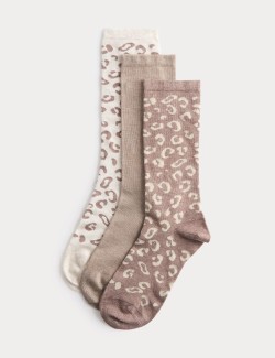 3 Pack Supersoft Animal Print Crew Socks