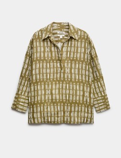 Pure Linen Dash Printed Popover Blouse