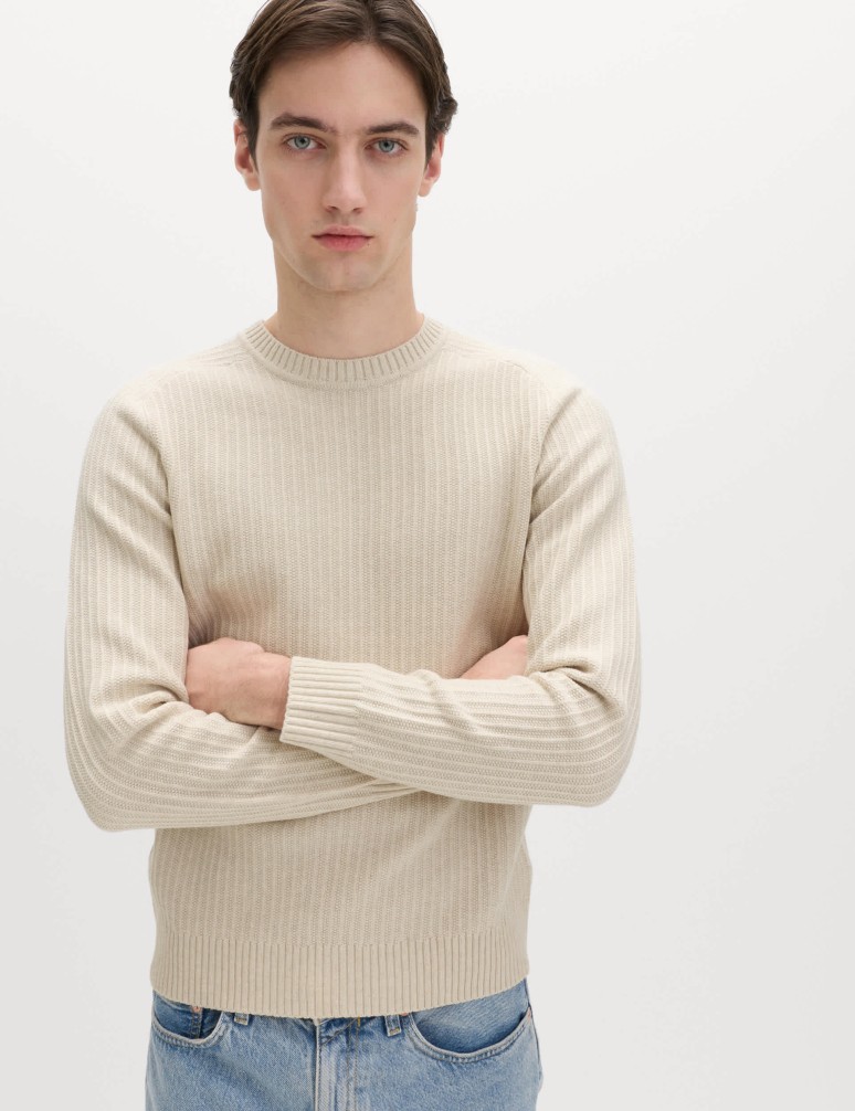Cotton Blend Textured Crew Neck Jumper