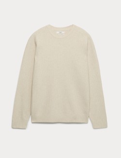 Cotton Blend Textured Crew Neck Jumper