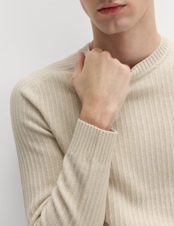 Cotton Blend Textured Crew Neck Jumper