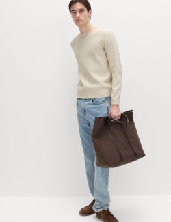 Cotton Blend Textured Crew Neck Jumper