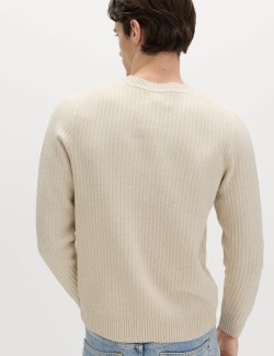 Cotton Blend Textured Crew Neck Jumper