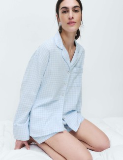 Pure Cotton Gingham Revere Shortie Set