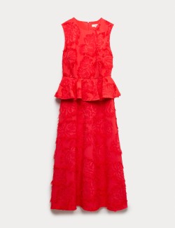 Žakárové midaxi šaty se zvýrazněným pasem