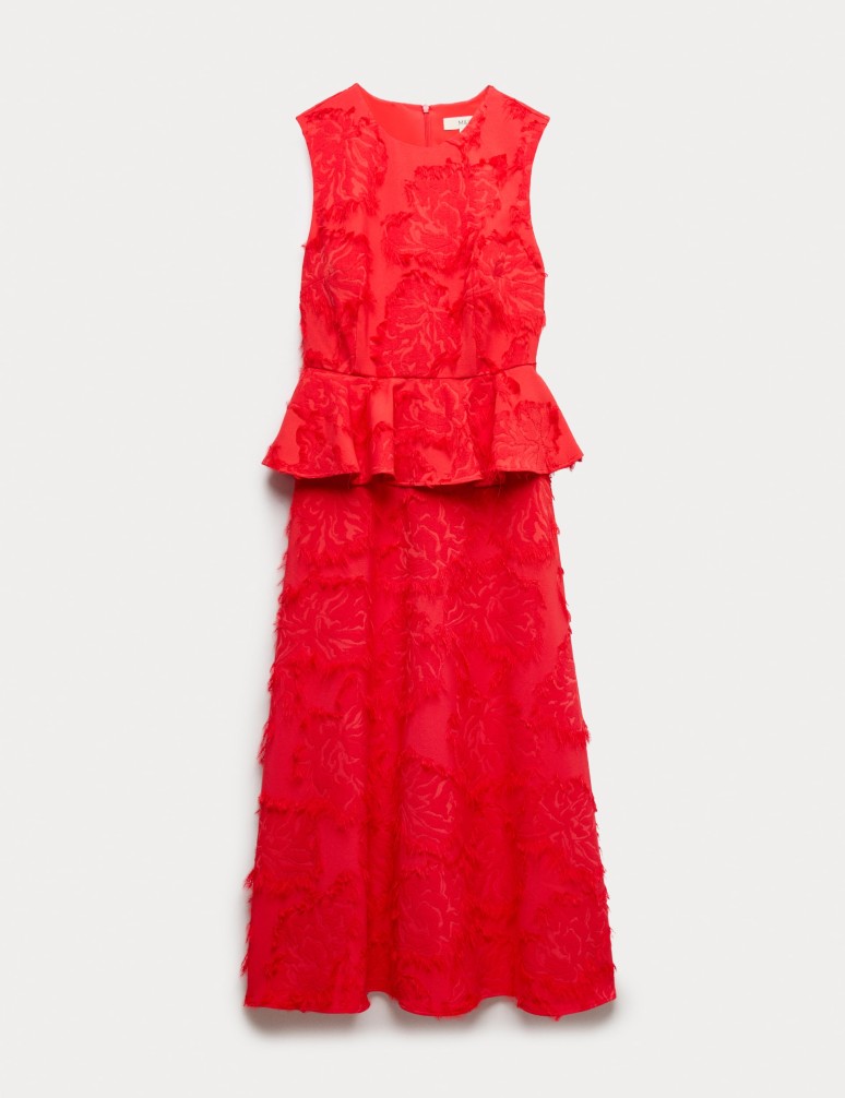 Žakárové midaxi šaty se zvýrazněným pasem