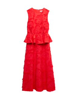 Žakárové midaxi šaty se zvýrazněným pasem