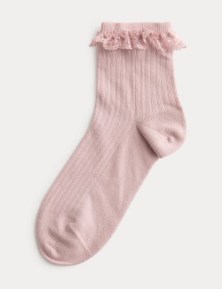 Cotton Rich Crochet Trim Anklets