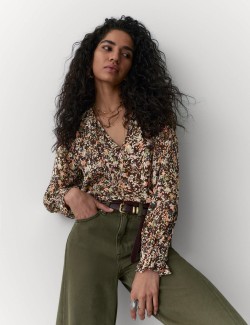Floral Frill Tie Neck Blouse