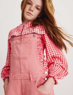 Pure Cotton Barrel Leg Dungarees (2-16 Years)