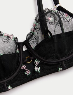 Prodloužená balkonová podprsenka Leah s výšivkou a kosticemi (A–E)