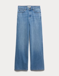Vysoce střižené džíny s širokými nohavicemi