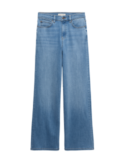 Vysoce střižené džíny s širokými nohavicemi