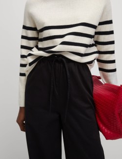 Denim Drawstring Wide-Leg Trousers