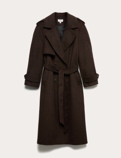 Checked Belted Longline Tailored Coat