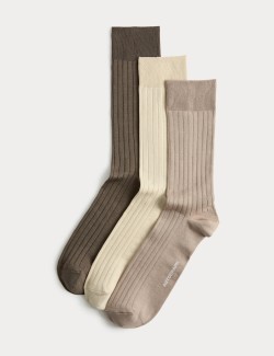 3pk Egyptian Cotton Rich Ribbed Socks