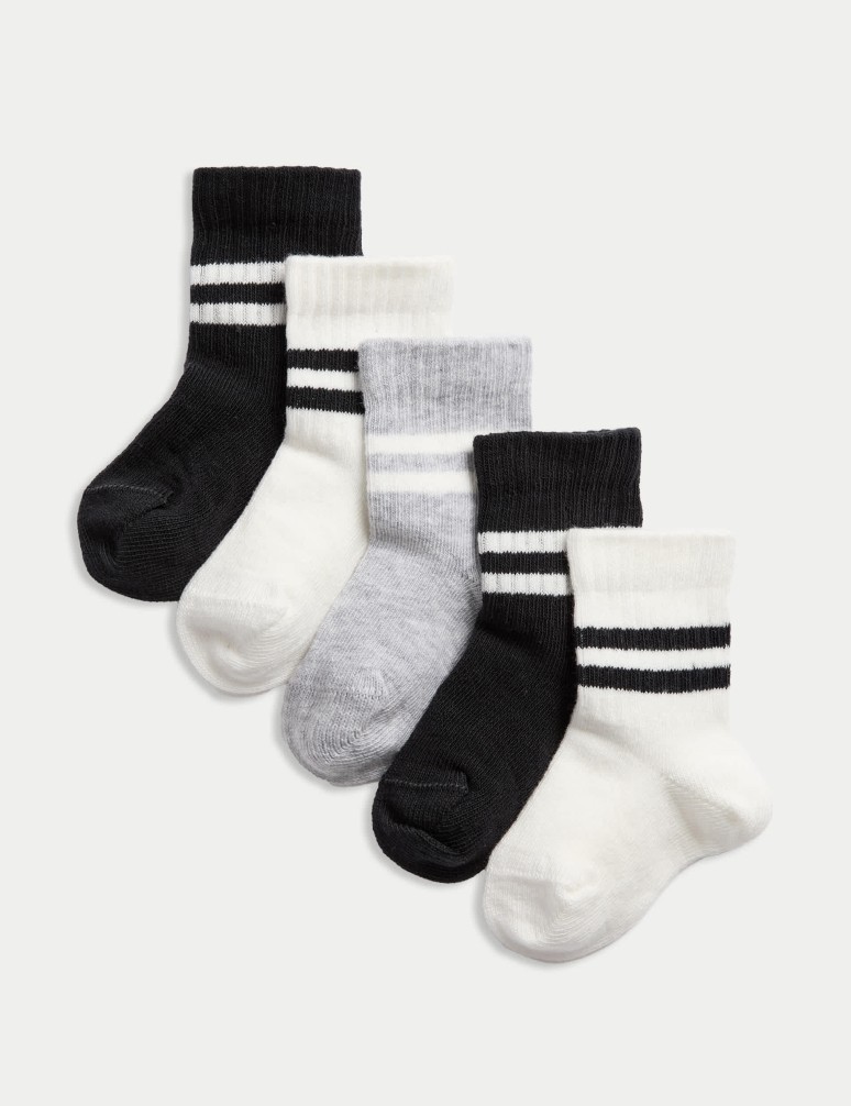 5pk Cotton Rich Baby Socks (0-3 Yrs)