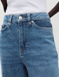 High Waisted Embellished Wide Leg Jeans