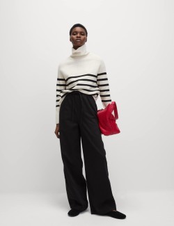 Denim Drawstring Wide-Leg Trousers