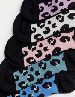 5pk Cotton Rich Leopard Socks (6 Small - 7 Large)