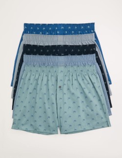 5 Pack Pure Cotton Palm Print Woven Boxers