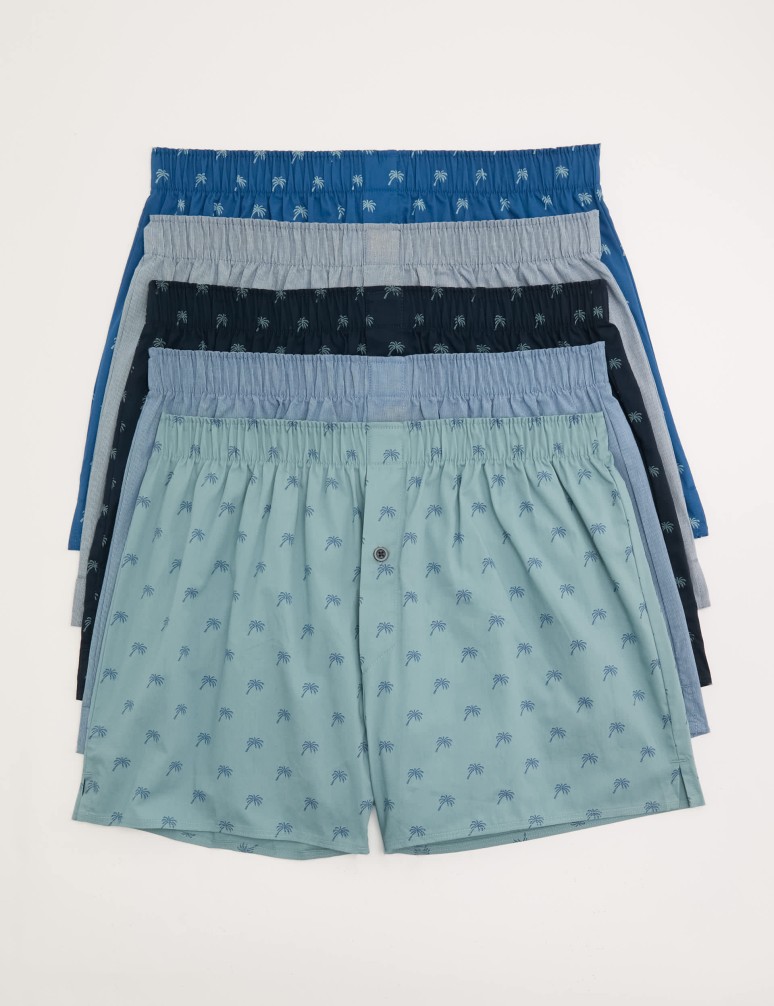 5 Pack Pure Cotton Palm Print Woven Boxers