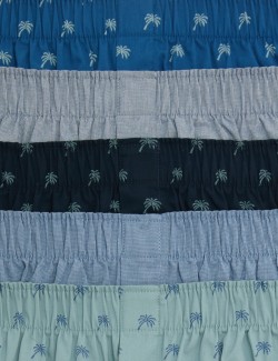 5 Pack Pure Cotton Palm Print Woven Boxers