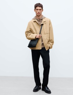 Cotton Rich Boxy Funnel Neck Bomber Jacket