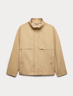 Cotton Rich Boxy Funnel Neck Bomber Jacket