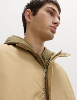 Cotton Rich Boxy Funnel Neck Bomber Jacket