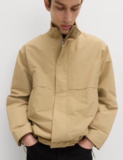 Cotton Rich Boxy Funnel Neck Bomber Jacket