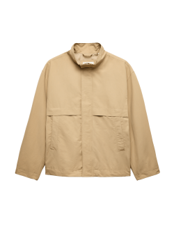 Cotton Rich Boxy Funnel Neck Bomber Jacket