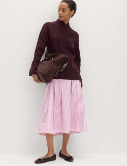 Pure Cotton Striped Midi Circle Skirt