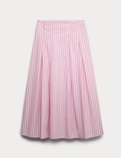 Pure Cotton Striped Midi Circle Skirt