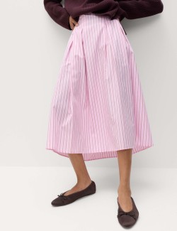 Pure Cotton Striped Midi Circle Skirt
