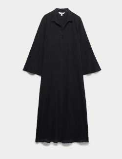 Midi košilové šaty s vysokým podílem bavlny a příměsí lnu