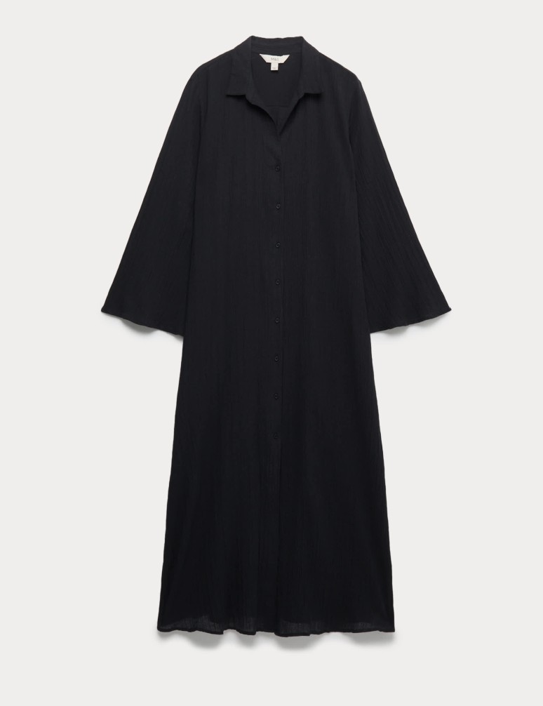 Midi košilové šaty s vysokým podílem bavlny a příměsí lnu