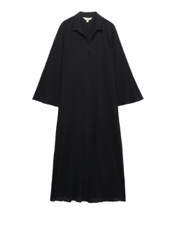 Midi košilové šaty s vysokým podílem bavlny a příměsí lnu