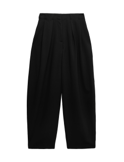 Žíhané zúžené kalhoty střihu podkovy s plisováním vepředu