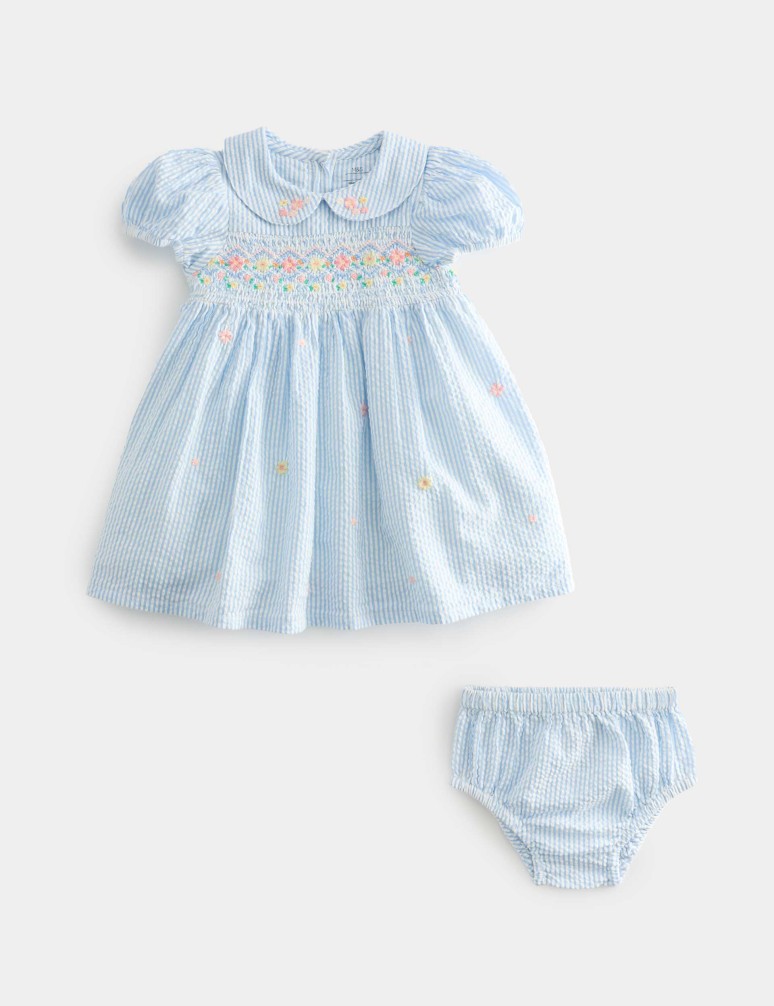 Pure Cotton Smock Dress with Knickers (0-3 Yrs)