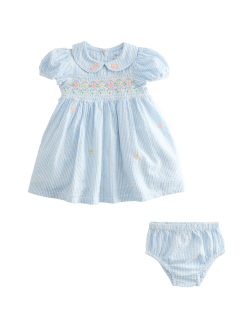 Pure Cotton Smock Dress with Knickers (0-3 Yrs)