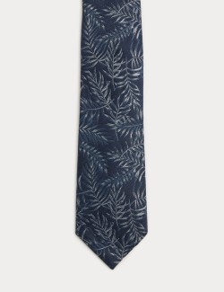 Silk Linen Blend Printed Leaf Tie