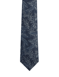 Silk Linen Blend Printed Leaf Tie