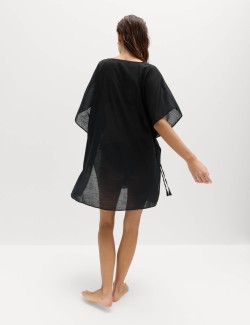 Kaftanové mini šaty z čisté bavlny s ozdobným zavazováním