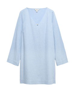 Splývavé mini šaty s výstřihem do V, ozdobnými korálky a s vysokým podílem lnu