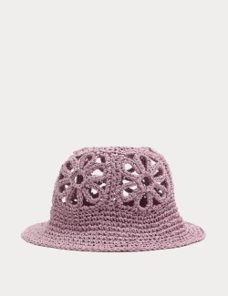 Kids' Straw Flower Turn Up Bucket Hat (18 Mths-13 Yrs)