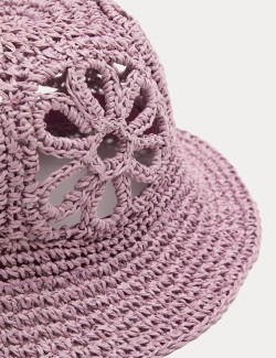 Kids' Straw Flower Turn Up Bucket Hat (18 Mths-13 Yrs)